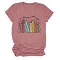 Detail of soft cotton knit fabric with colorful book and floral graphic print - Rose Gold (Black Text)
