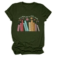 Detail of green T-shirt featuring it's a good day to read book and floral book print - Army Green (White Text)