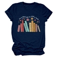 Detailed flat lay of navy blue T-shirt featuring artistic book illustration and floral quote - Navy Blue (White Text)