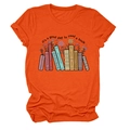 Detail of printed book and floral illustration on a bright orange crew neck t-shirt - Orange (Black Text)