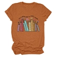 Close-up of rust orange cotton t-shirt featuring artistic book and floral illustration print - Burnt Orange (Black Text)