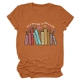 Detail of artistic book floral print on burnt orange cotton t-shirt with slogan - Burnt Orange (White Text)