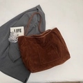 Minimalist dark brown suede tote bag with front pocket and slim straps for women - Coffee
