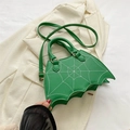 Gothic green bat handbag with white spider web stitching and adjustable strap - Green