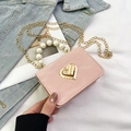 Mini light pink marble faux leather handbag with pearl handle and gold heart lock - Pink