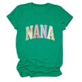 T-shirt vert en coton avec lettrage NANA en patchwork de tissus à fleurs variés - Vert Foncé