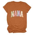 T-shirt caramel à manches courtes avec broderie patchwork NANA sur fond blanc uni - Orange Brûlé