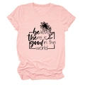 Détail de l'imprimé citation et du tournesol sur le t-shirt rose en coton - Rose (Imprimé Noir)