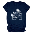 Gros plan d'un t-shirt en coton bleu marine avec imprimé marguerite et citation inspirante - Bleu Marine (Police Blanche)