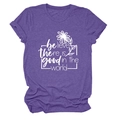 Détail de citation inspirante et imprimé marguerite sur t-shirt violet col rond - Violet (Police Blanche)