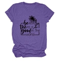 Détail du t-shirt violet chiné avec motif marguerite et texte inspirant imprimé - Violet (Texte Noir)