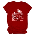 T-shirt rouge à col rond avec lettrage 'believe there is good' et imprimé marguerite - Rouge (Police Blanche)