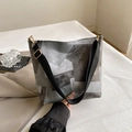 Borsa a secchiello retrò di grande capacità con design color-block grigio e nero - Grigio