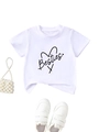 Flat lay of white cotton T-shirt featuring Besties print with pearl handbag and sneakers - White / 90cm