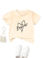 Détail du t-shirt enfant abricot avec imprimé cœur Besties et petit sac à perles - Abricot / 90cm