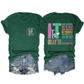 Detailed back view of green t-shirt with artistic text print and distressed denim shorts - Vintage Green (White Print)