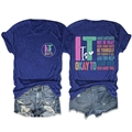 Detailed view of navy blue cotton t-shirt with artistic text and vintage denim shorts - Retro Blue (White Print)