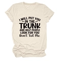 Detail van beige katoenen t-shirt met grote zwarte artistieke slogan-opdruk - S / Zandkleur
