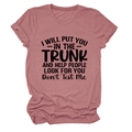 Detail of soft dusty rose cotton t-shirt featuring bold black typography graphic - S / Rose Gold