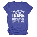 Detail view of navy blue crewneck t-shirt with white graphic slogan print on fabric - S / Vintage Blue