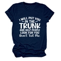 Detail of navy blue crew neck tee with white funny quote print and cotton texture - S / Navy Blue