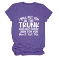 Detail of purple heather t-shirt featuring white humorous text graphic and rolled sleeves - S / Purple