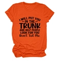 Close-up of bright orange crewneck t-shirt with black graphic slogan text detail - S / Orange