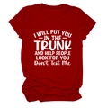 Detail of red crew neck T-shirt featuring white artistic slogan print on front - S / Red