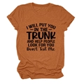Detailed flat lay of rust orange round neck t-shirt with black graphic text print - S / Burnt Orange