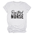 Close-up of Registered Nurse text print on white cotton crew neck short sleeve T-shirt - White (Black Text)