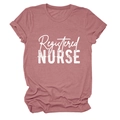 Detail of Registered Nurse graphic print on dusty rose crew neck short sleeve t-shirt - Rose Gold (White Text)