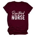 Close-up of Registered Nurse text print on comfortable burgundy crew neck cotton T-shirt - Wine Red (White Text)