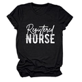 Close-up of Registered Nurse text print on comfortable black cotton crew neck t-shirt - Black (White Text)