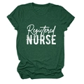 Detail of Registered Nurse text on dark green cotton blend short sleeve t-shirt - Retro Green (White Text)