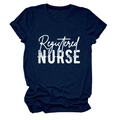 Detailed view of navy blue cotton t-shirt with white Registered Nurse vintage print - Navy Blue (White Text)