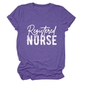 Close-up of heathered purple Registered Nurse printed cotton t-shirt with crew neck - Purple (White Text)