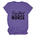 Detail of Registered Nurse purple heather t-shirt with rolled sleeves and crew neck - Purple (Black Text)