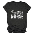 Close-up of a dark grey cotton T-shirt featuring white Registered Nurse lettering - Heather Charcoal (White Text)