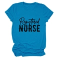 Flat lay detail of sky blue cotton T-shirt featuring black Registered Nurse print design - Lake Blue (Black Text)