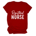 Flat lay of a red cotton t-shirt with white Registered Nurse lettering on white background - Red (White Text)