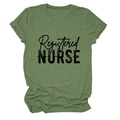 Close-up of grass green cotton Registered Nurse t-shirt showing fabric texture and print - Olive Green (Black Text)