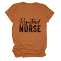 Close-up of caramel Registered Nurse printed cotton t-shirt with detailed knit texture - Burnt Orange (Black Text)