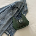 Sac porté épaule vert foncé avec motif crocodile, boucle nœud argenté et style rétro - Vert