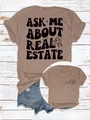 Détail du t-shirt marron thème immobilier avec imprimé I'm your Home girl - Café Clair (Graphique Noir)