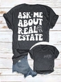 T-shirt gris à plat avec imprimé 'ASK ME ABOUT REAL ESTATE' et graphique de clé - Gris Foncé (Graphique Blanc)