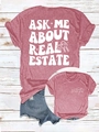 Détail du t-shirt rouge chiné avec col rond et motif graphique immobilier blanc - Pêche (Graphique Blanc)