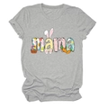 Dettaglio della stampa mama con uova di Pasqua e orecchie di coniglio su t-shirt grigia - S / Grigio chiaro