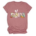 Detail of dusty rose T-shirt featuring mama lettering with Easter bunny and egg patterns - Rose Gold
