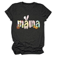 Detail of mama easter print with bunnies and eggs on grey cotton blend t-shirt - Black Heather Grey
