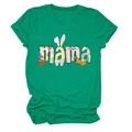 Detail of green Easter Mama T-shirt featuring rabbit ears and carrot graphic prints - Dark Green